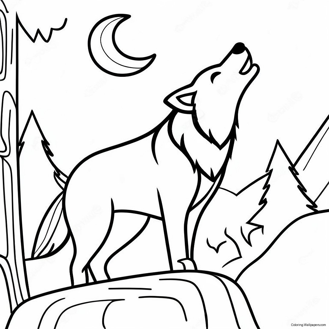 Majestic Wolf Howling At The Moon Coloring Page 50897