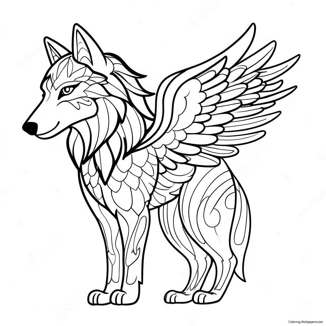 Majestic Wolf With Colorful Wings Coloring Page 39943