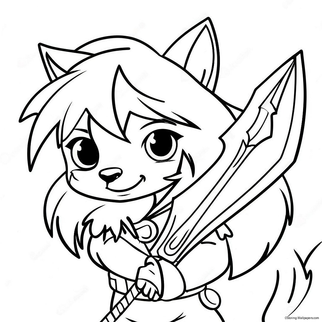 Male Anime Wolf Boy With Sword Coloring Page 29609