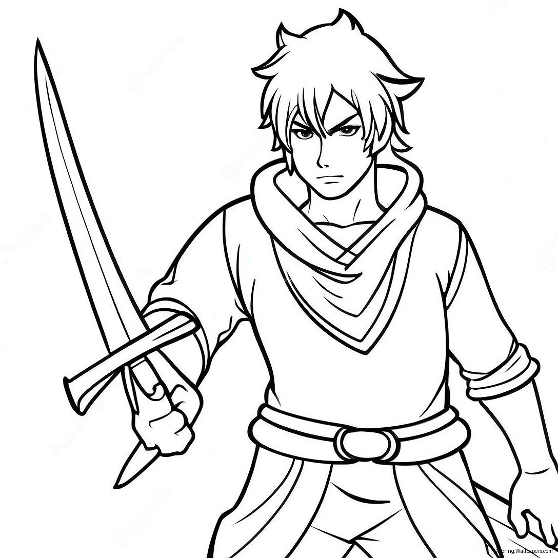 Male Anime Wolf Boy With Sword Coloring Page 29611