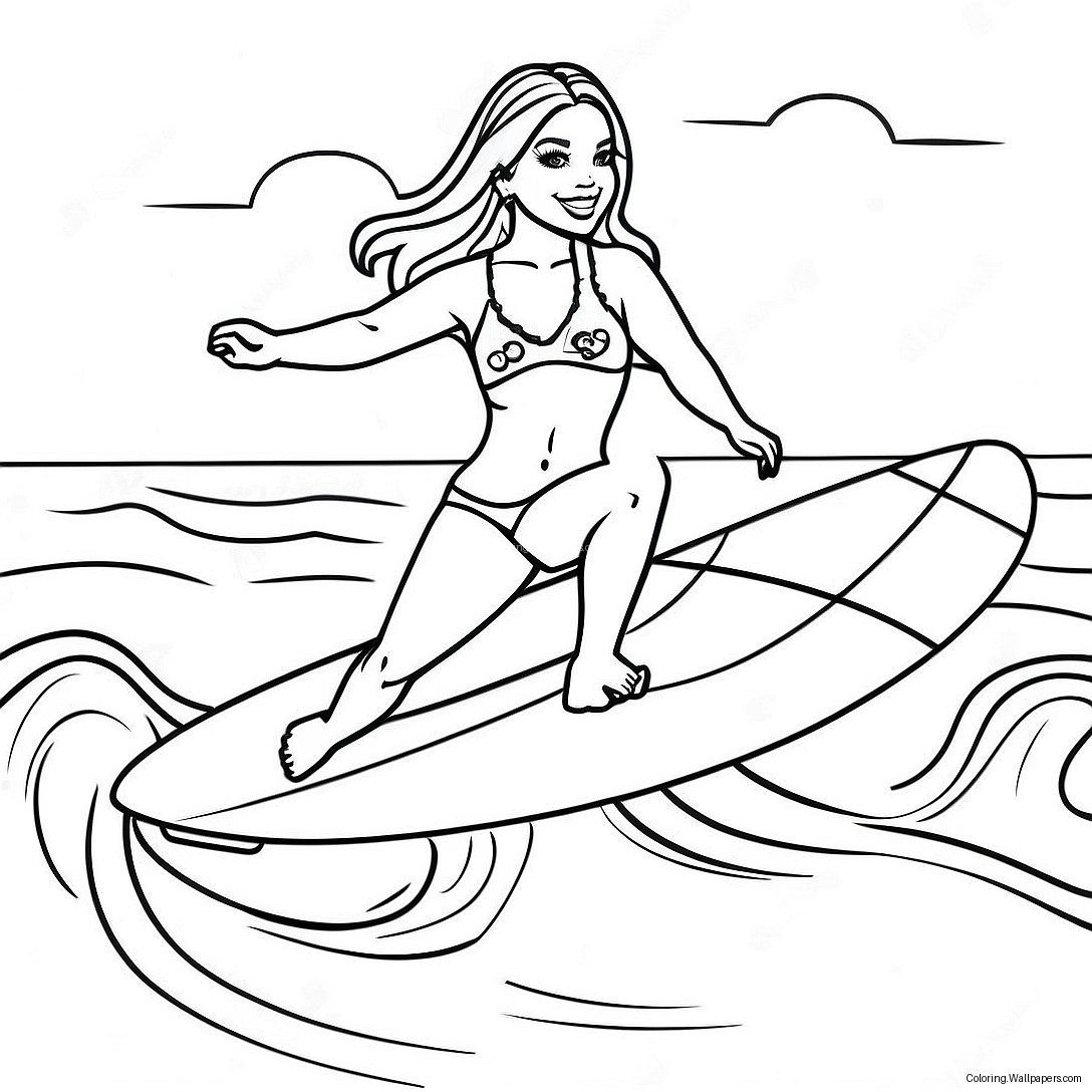 Página Para Colorir Da Aventura De Surf Da Malibu Barbie 36658