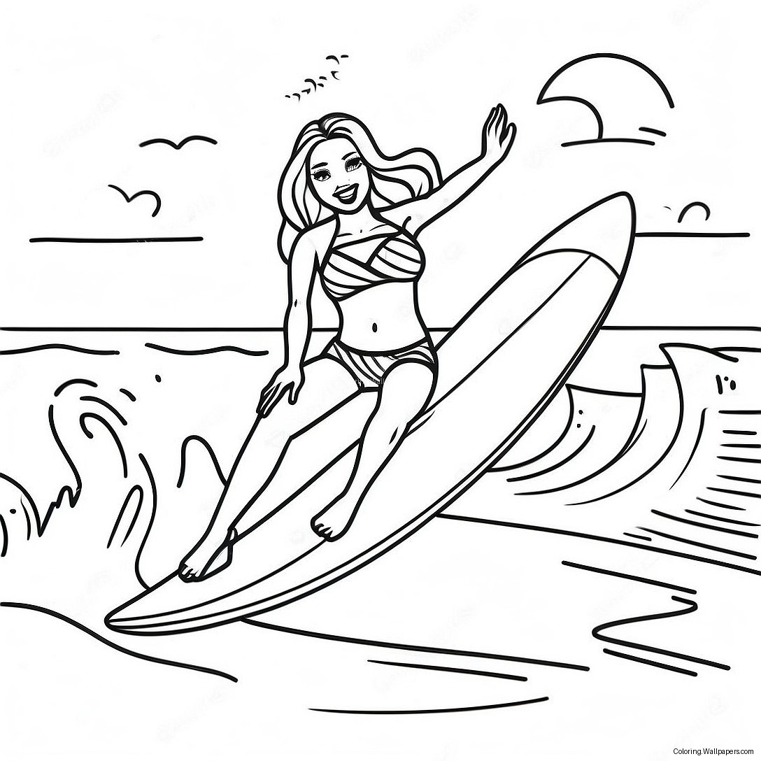 Pagina De Colorat Cu Aventura De Surfing Malibu Barbie 36659