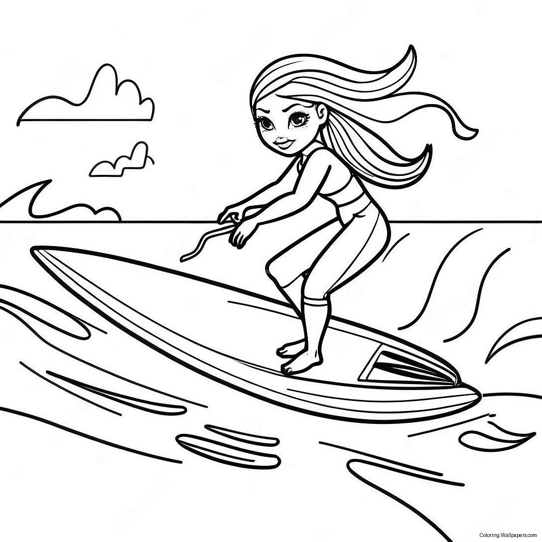 Pagina De Colorat Cu Aventura De Surfing Malibu Barbie 36660