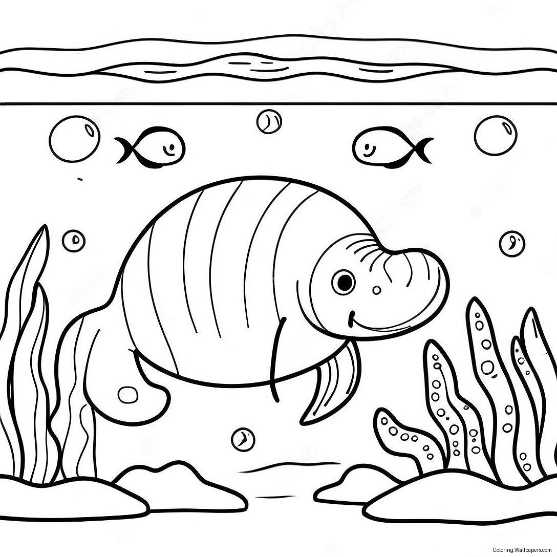 Manatee Swimming In Clear Water Coloring Page 9354