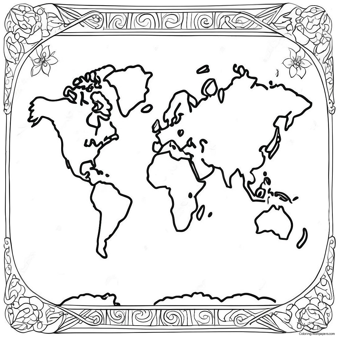 Map Of The World Coloring Page 4278