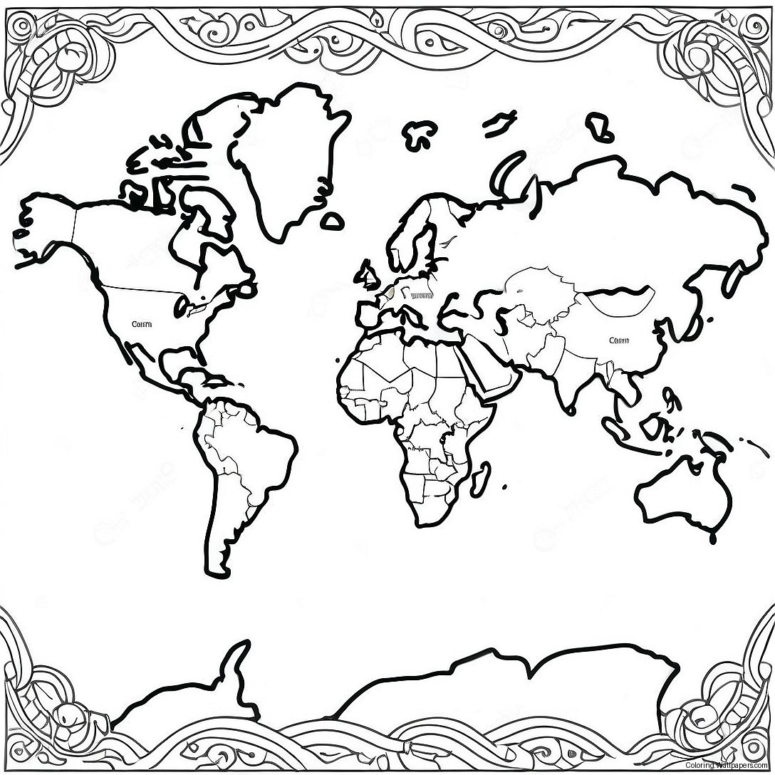 Map Of The World Coloring Page 4279