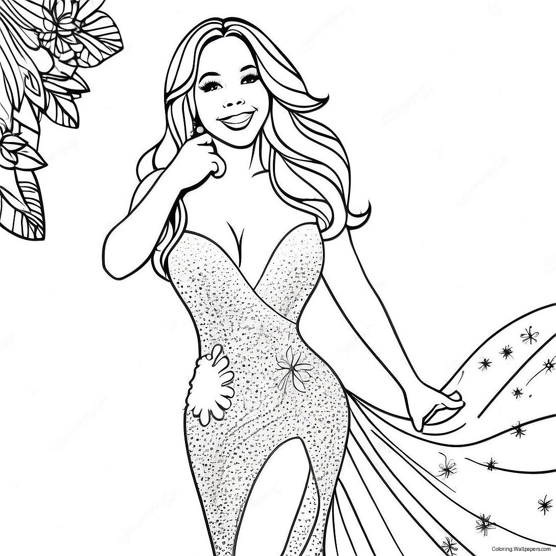 Página Para Colorear De Mariah Carey Con Vestido Brillante 30793