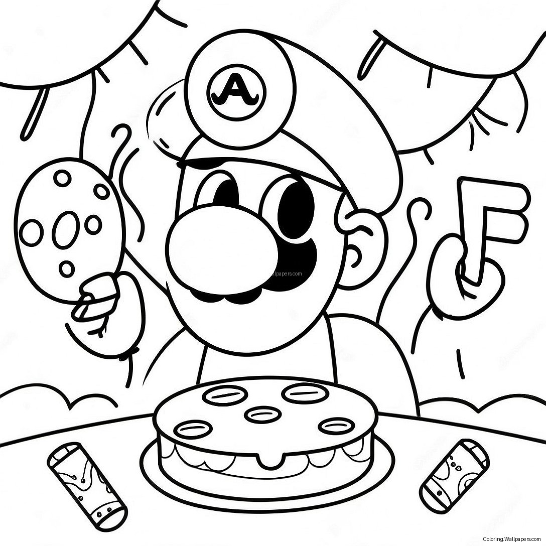 マリオの誕生日パーティーぬりえページ 12309