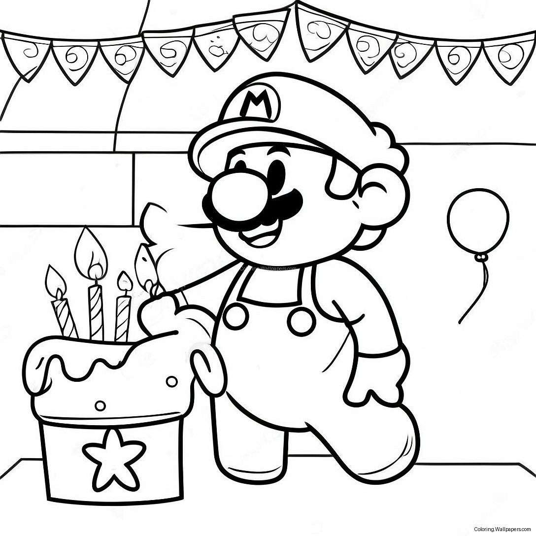 Mario Geburtstagsparty Ausmalbild 12310