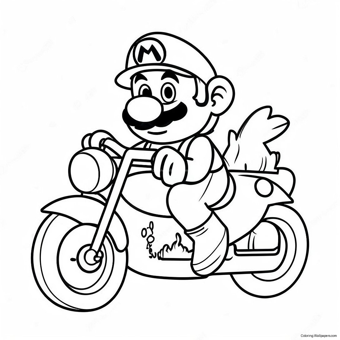 Mario On Colorful Motorcycle Coloring Page 49414