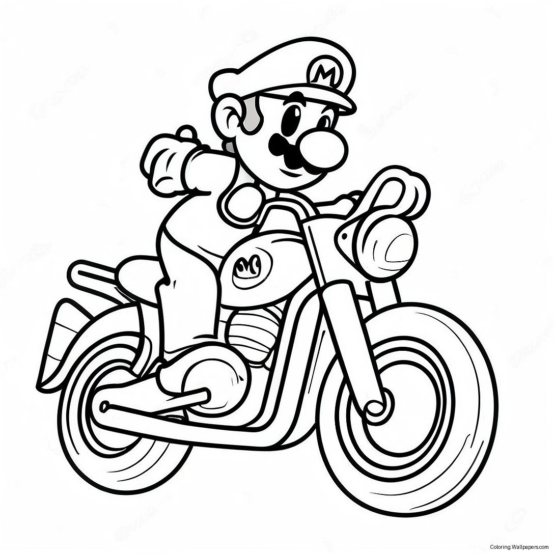 カラフルなバイクに乗るマリオぬりえページ 49415