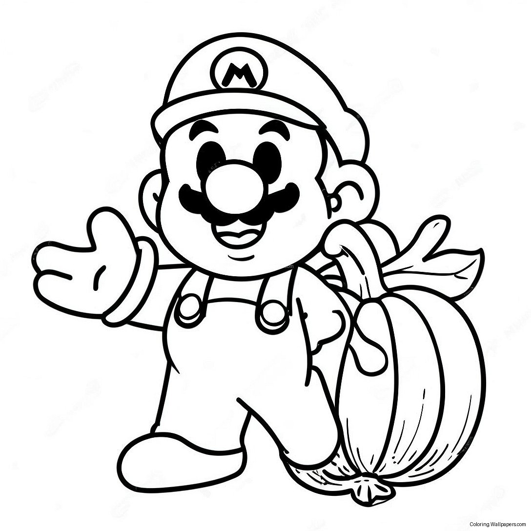 Mario With A Festive Pumpkin Coloring Page 47998