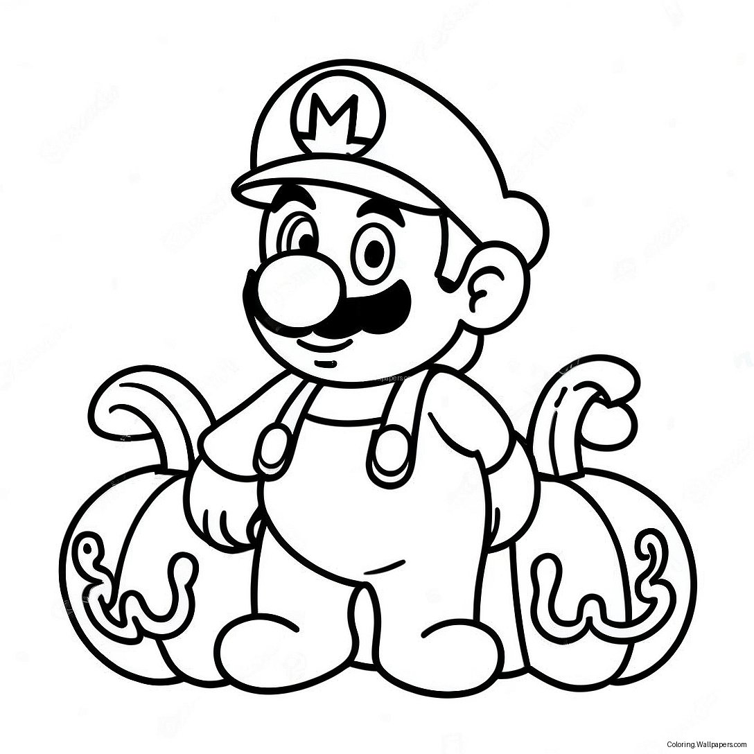 Mario With A Festive Pumpkin Coloring Page 47999