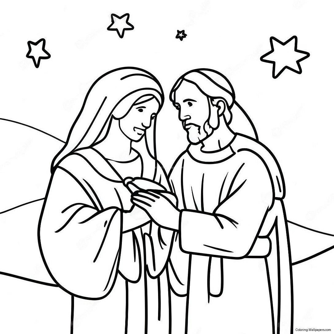 Página Para Colorir De Maria E José Em Uma Linda Noite Estrelada 55633