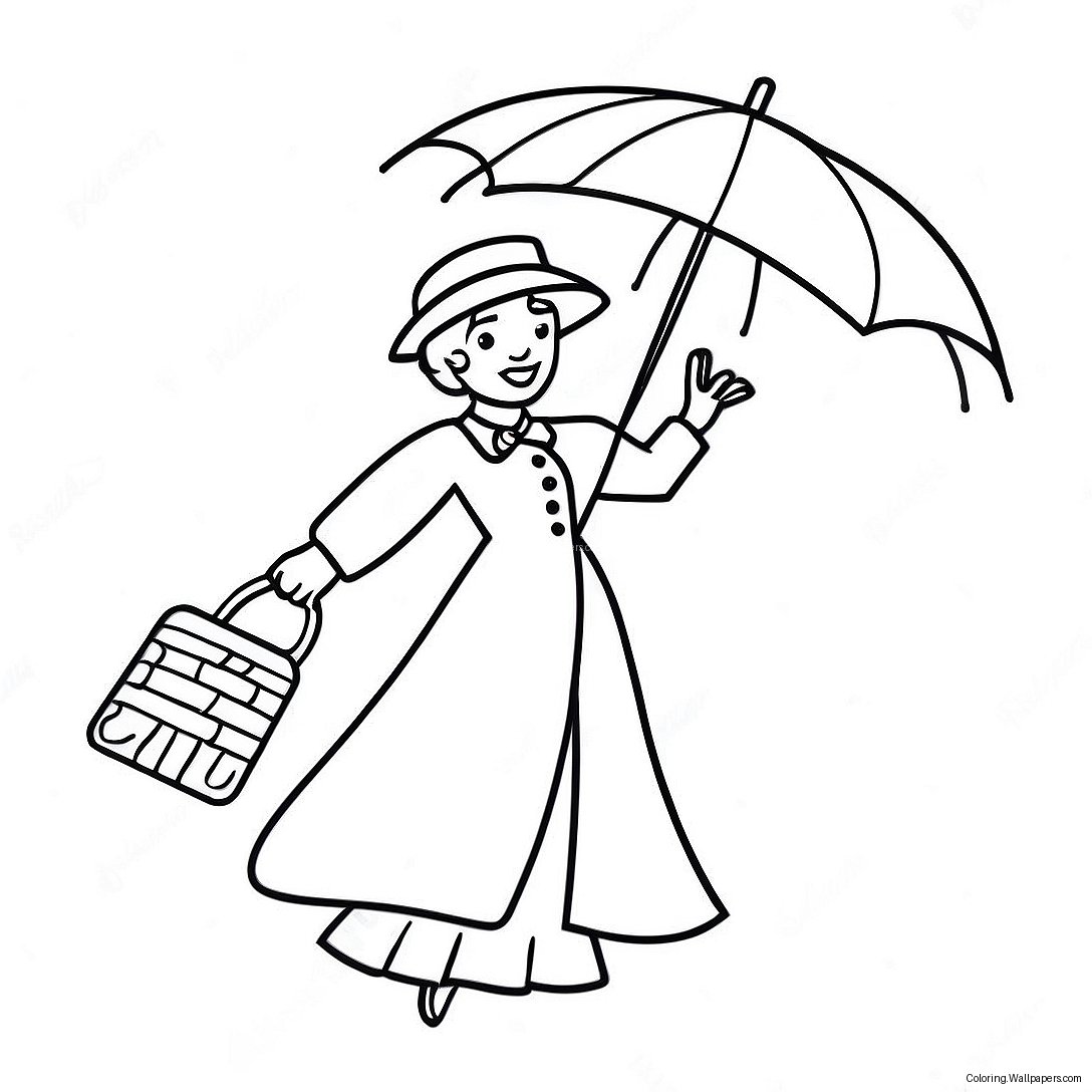 Mary Poppins Lentää Sateenvarjon Kanssa Värityssivu 13150