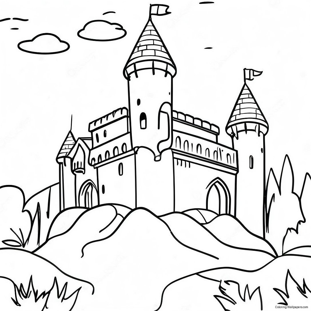 Página Para Colorir De Um Castelo Medieval 5049