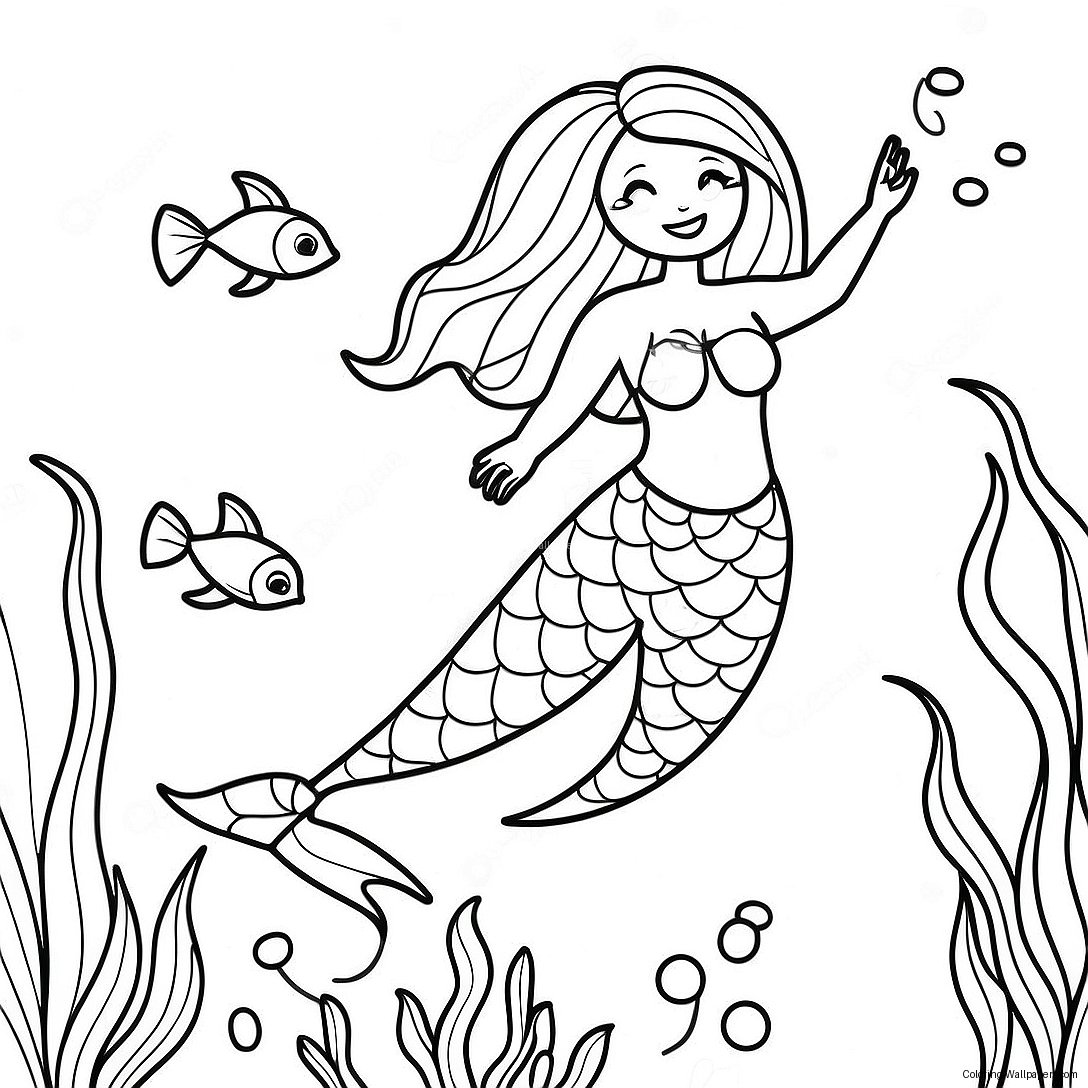 Mermaid Dolphin Underwater Scene Coloring Page 56246