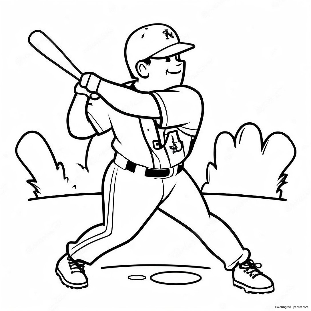 Mets Player Swinging Bat Coloring Page 22965