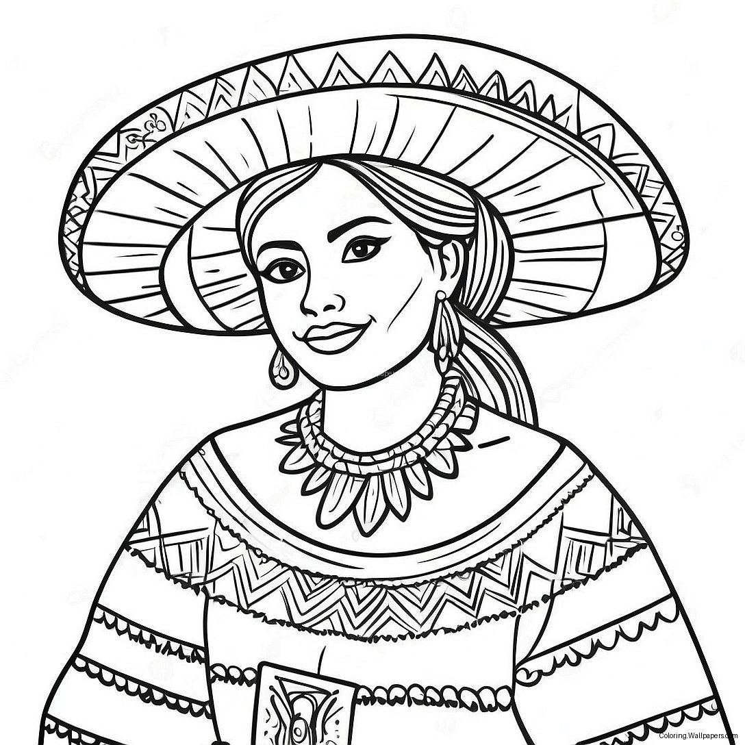 Página Para Colorir De Menina Mexicana Em Traje Tradicional 41686