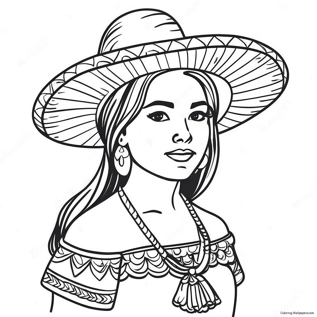 Página Para Colorir De Menina Mexicana Com Sombrero 41691