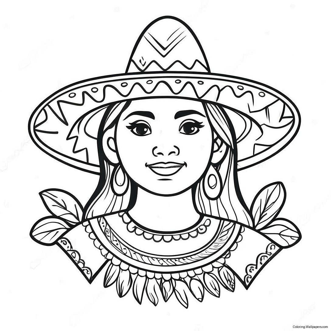 Mexicansk Jente Med Sombrero Fargeleggingsark 41692