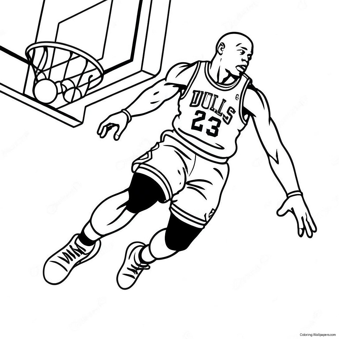 Michael Jordan Springend Voor Een Slam Dunk Kleurplaat 6119