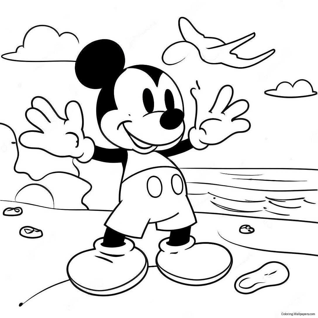 Pagina De Colorat Distracție Pe Plajă Cu Mickey Mouse 40291