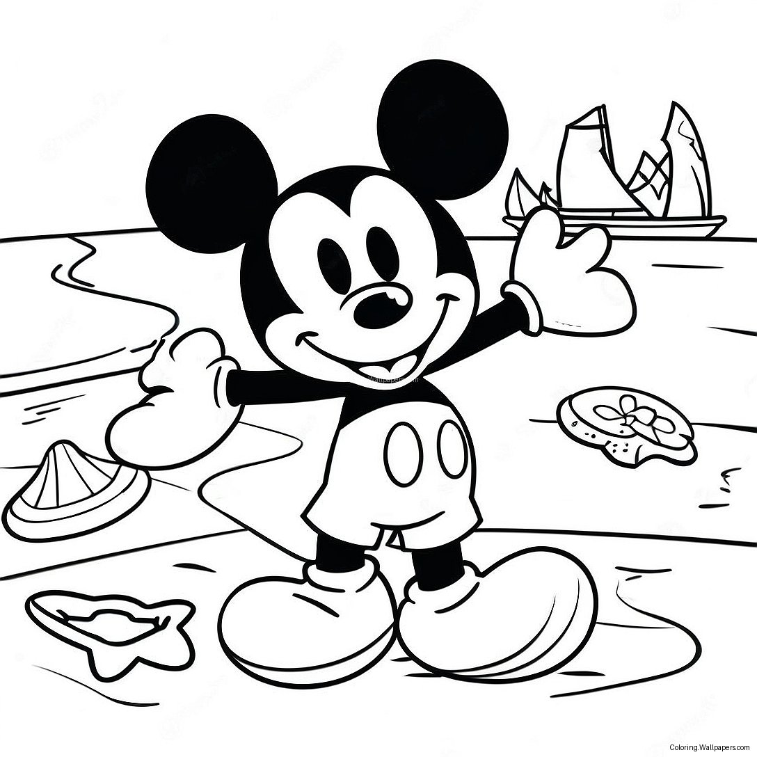 Mickey Mouse Beach Fun Coloring Page 40292