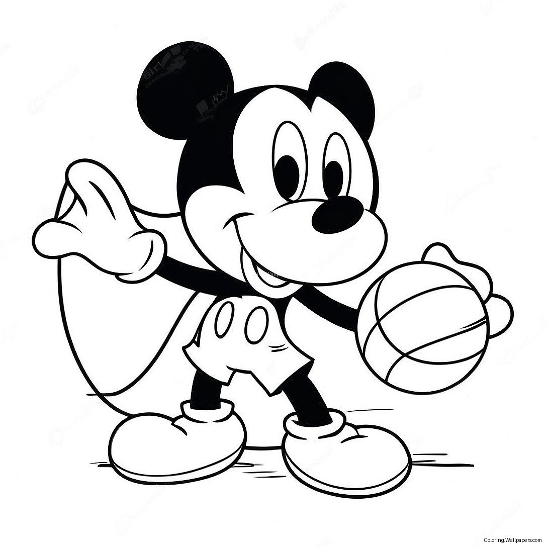 Mickey Mouse Dribbling Basketball Coloring Page 38708