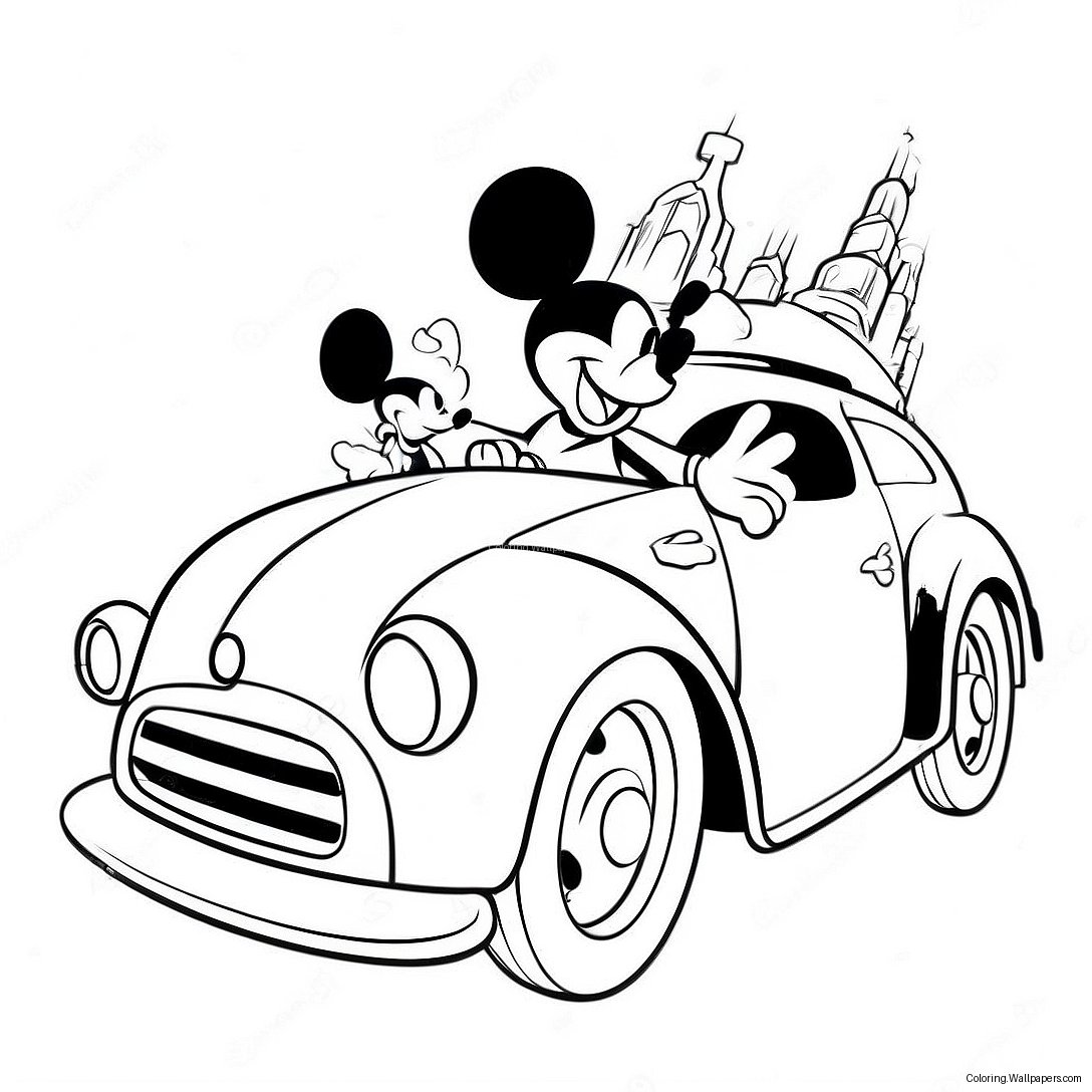 Mickey Mouse Driving A Colorful Car Coloring Page 40198