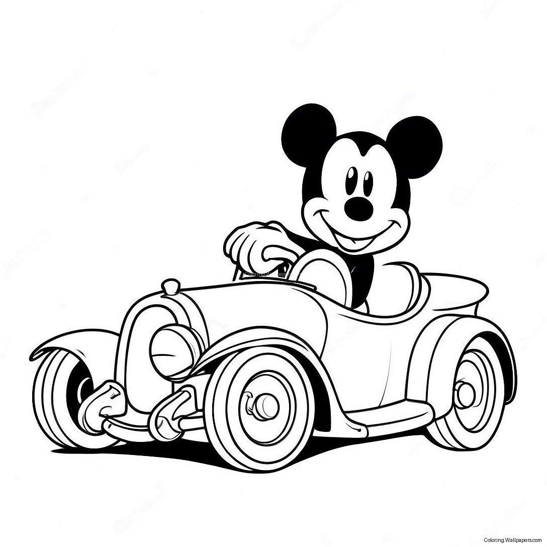 Mickey Mouse Die In Een Kleurrijke Auto Rijdt Kleurplaat 40199