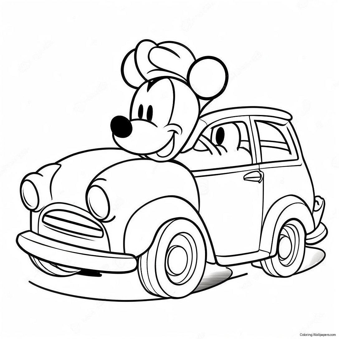 Página Para Colorir Do Mickey Mouse Dirigindo Um Carro Colorido 40200