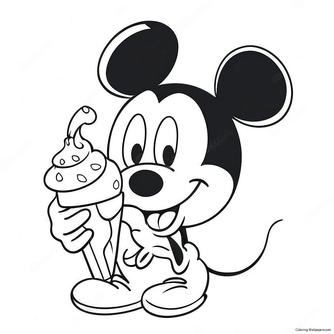 Mickey Mouse Enjoying Ice Cream Coloring Page 48229