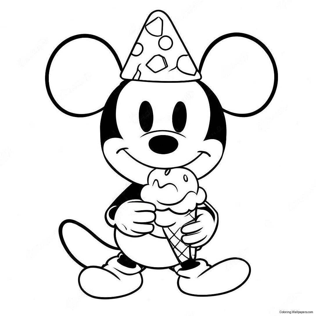 Mickey Mouse Enjoying Ice Cream Coloring Page 48230