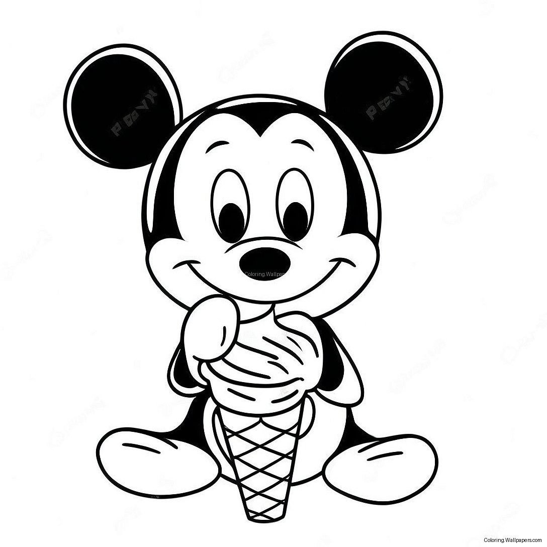 Página Para Colorir Do Mickey Mouse Aproveitando O Sorvete 48231