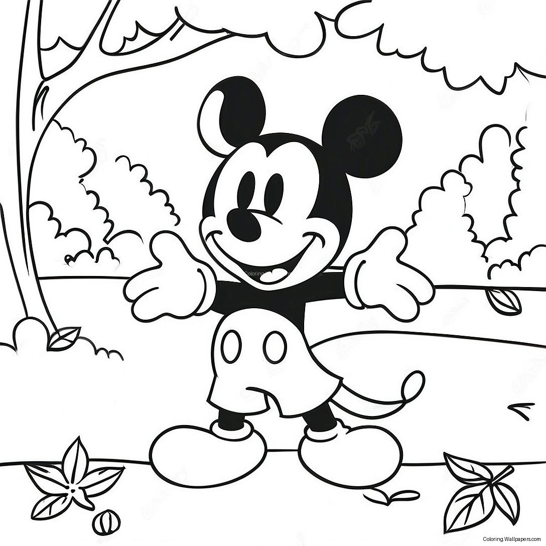 Mickey Mouse In Een Kleurige Herfstscène Kleurplaat 8357