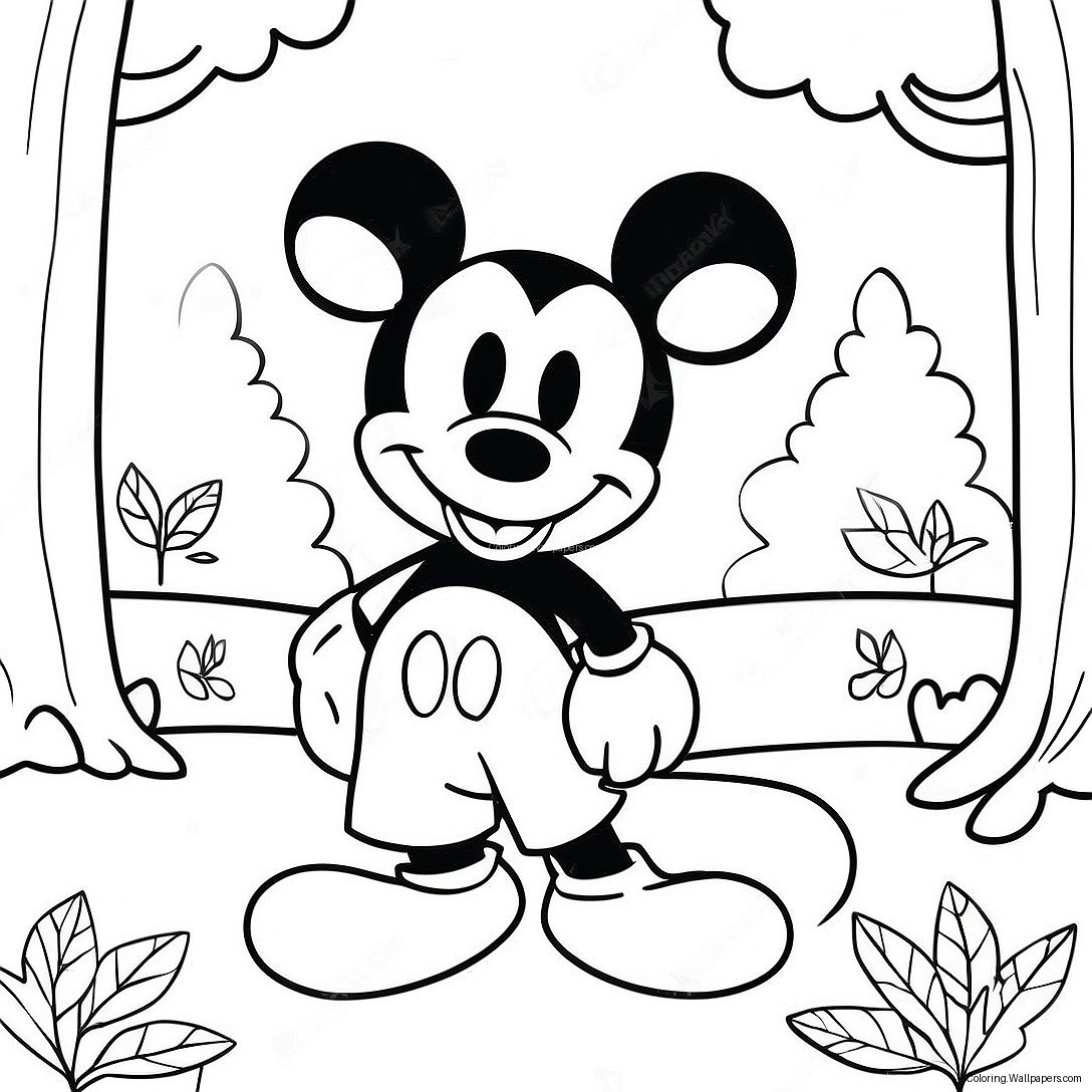 Mickey Mouse In A Colorful Autumn Scene Coloring Page 8360