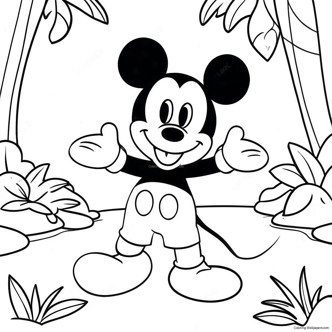 Mickey Mouse In A Jungle Setting Coloring Page 40451