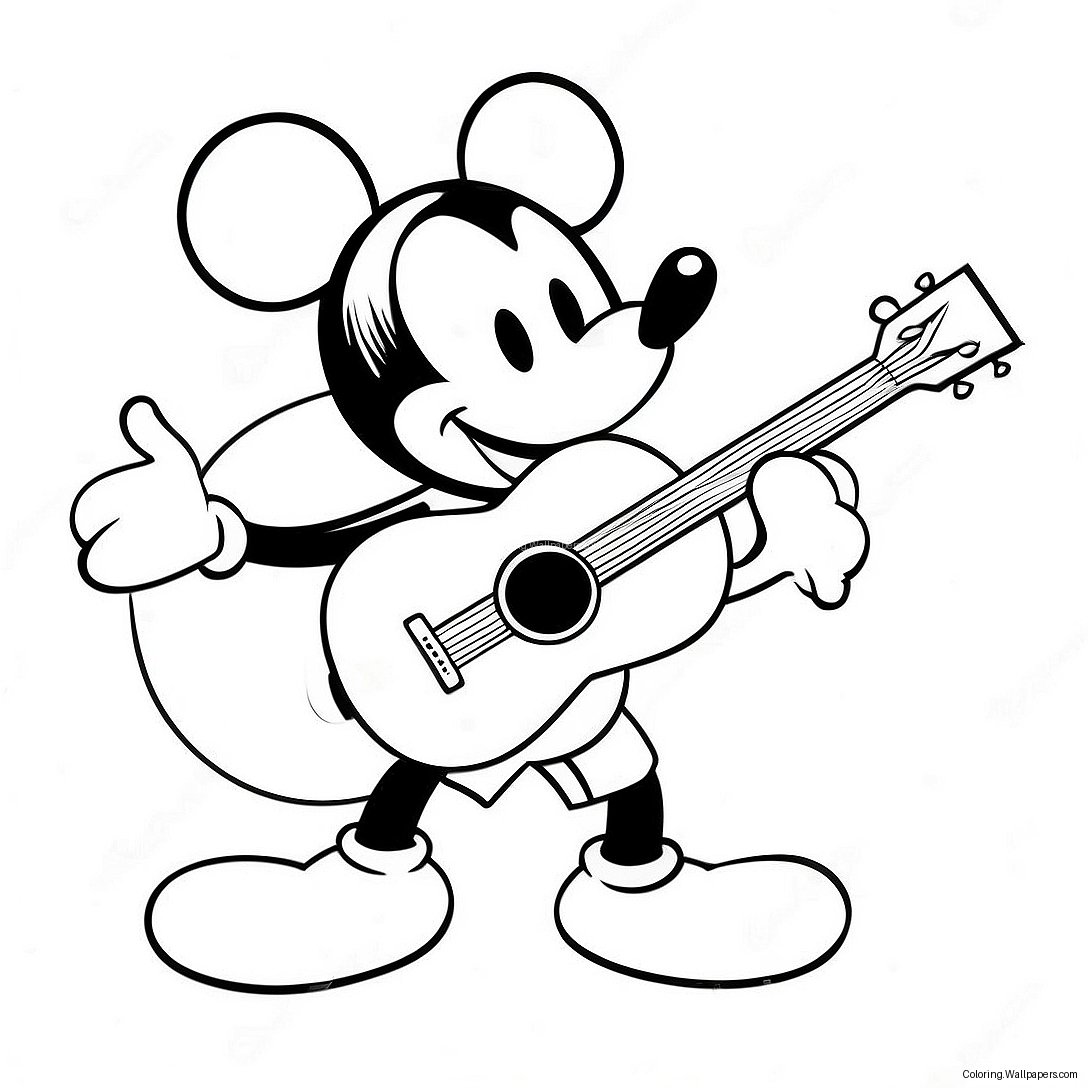 Mickey Mouse Spelar Gitarr Färgläggningssida 25286