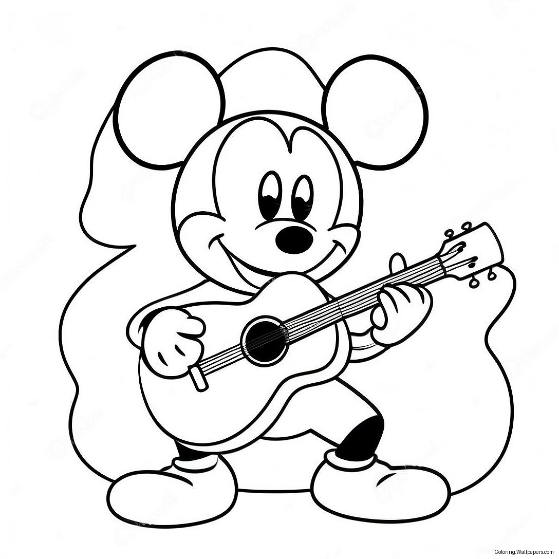 Mickey Mouse Spelar Gitarr Färgläggningssida 25287