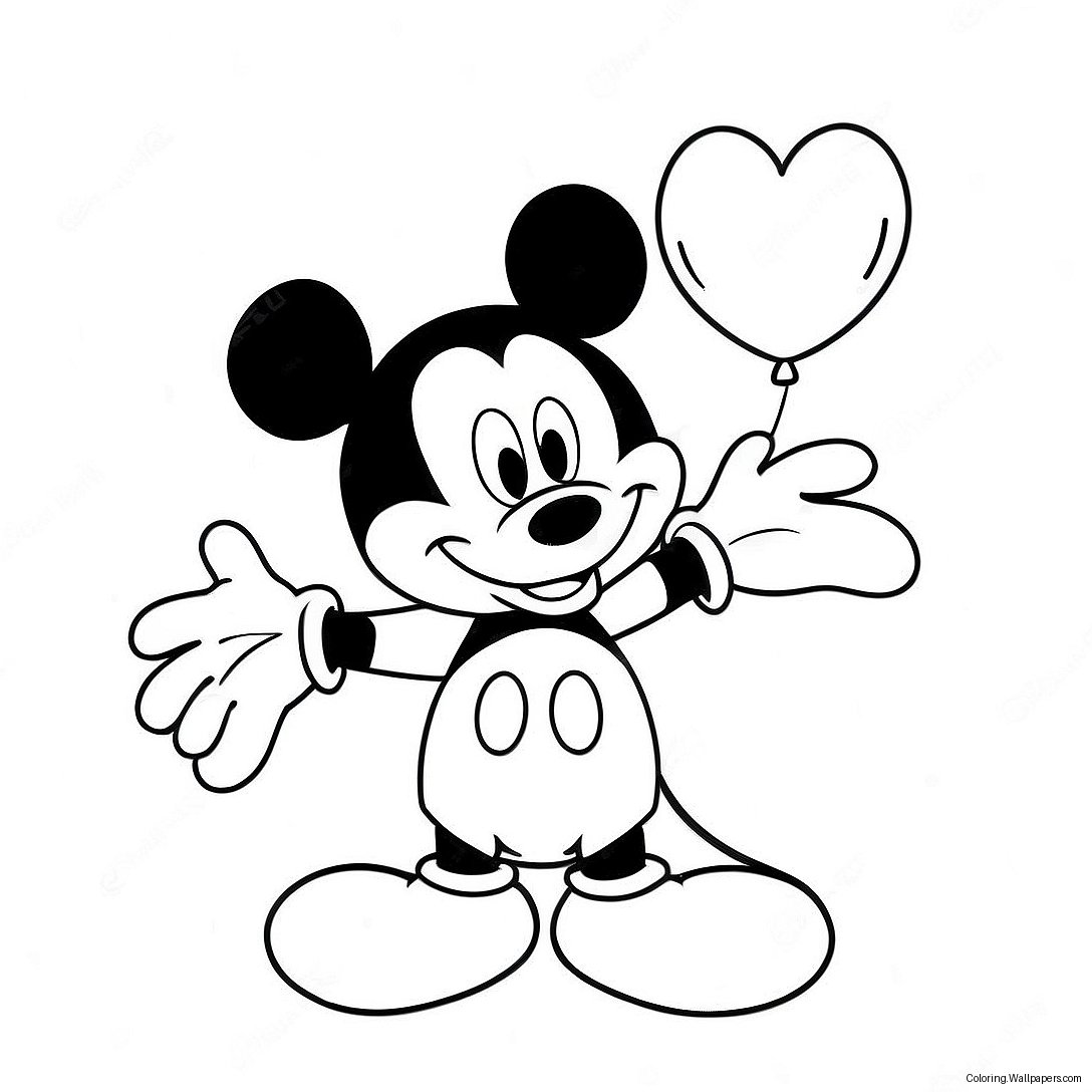 Mickey Mouse Met Hart Ballonnen Kleurplaat 10751