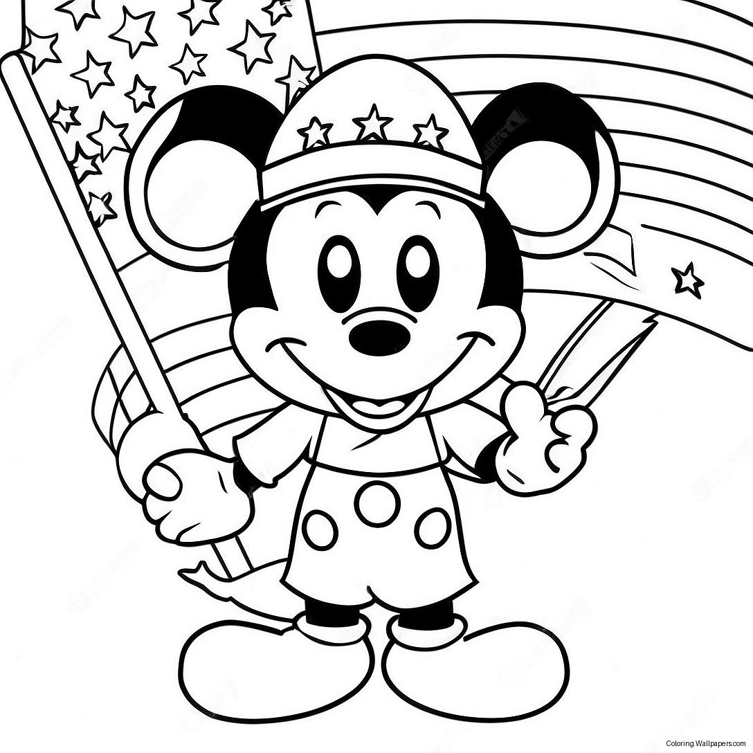 Mickey Mit Amerikanischer Flagge Ausmalbild 53537