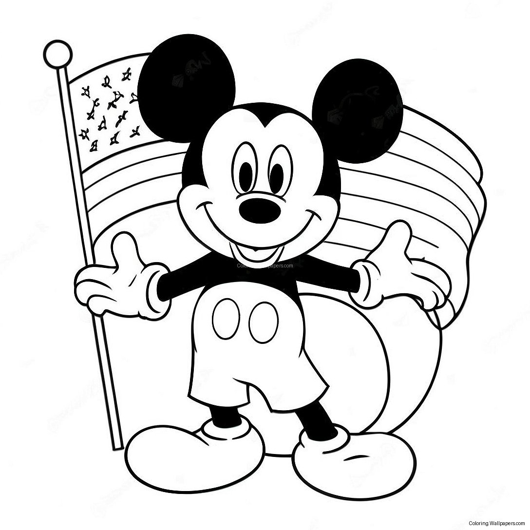 Mickey Mit Amerikanischer Flagge Ausmalbild 53539