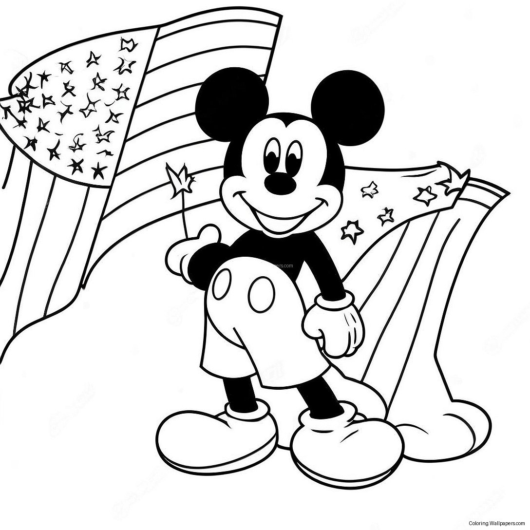 Page À Colorier De Mickey Avec Le Drapeau Américain 53540