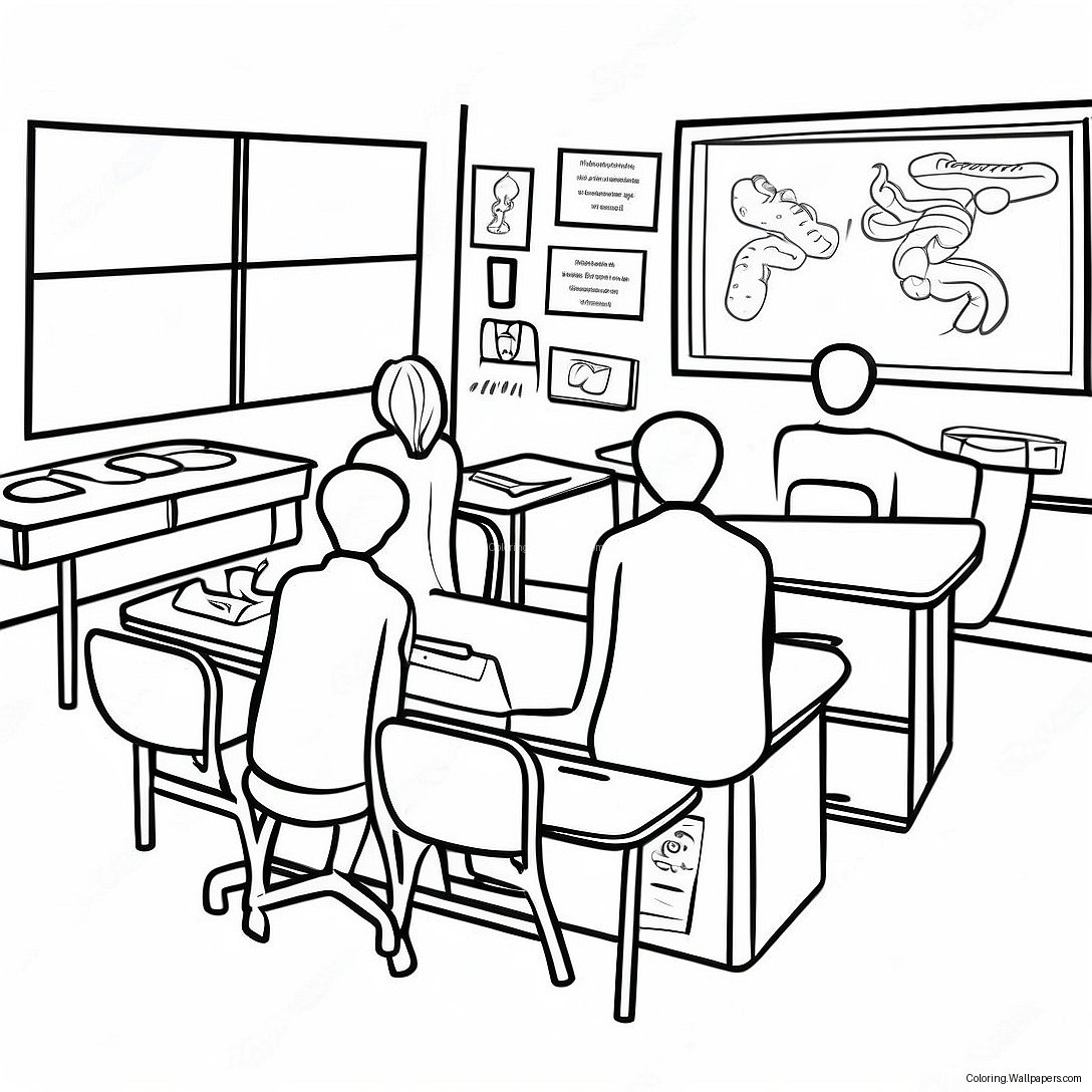 Middle School Science Classroom Coloring Page 3909