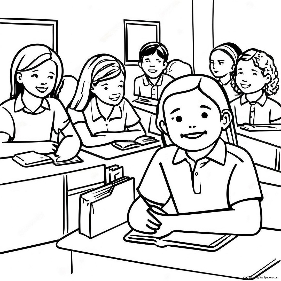 Middle School Students In Class Coloring Page 3903