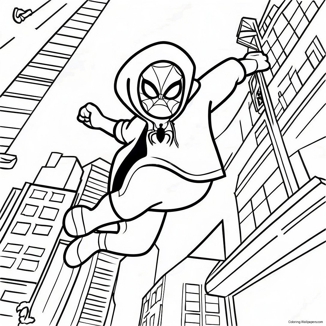 Pagini De Colorat Cu Miles Morales Swinging Through City 21801