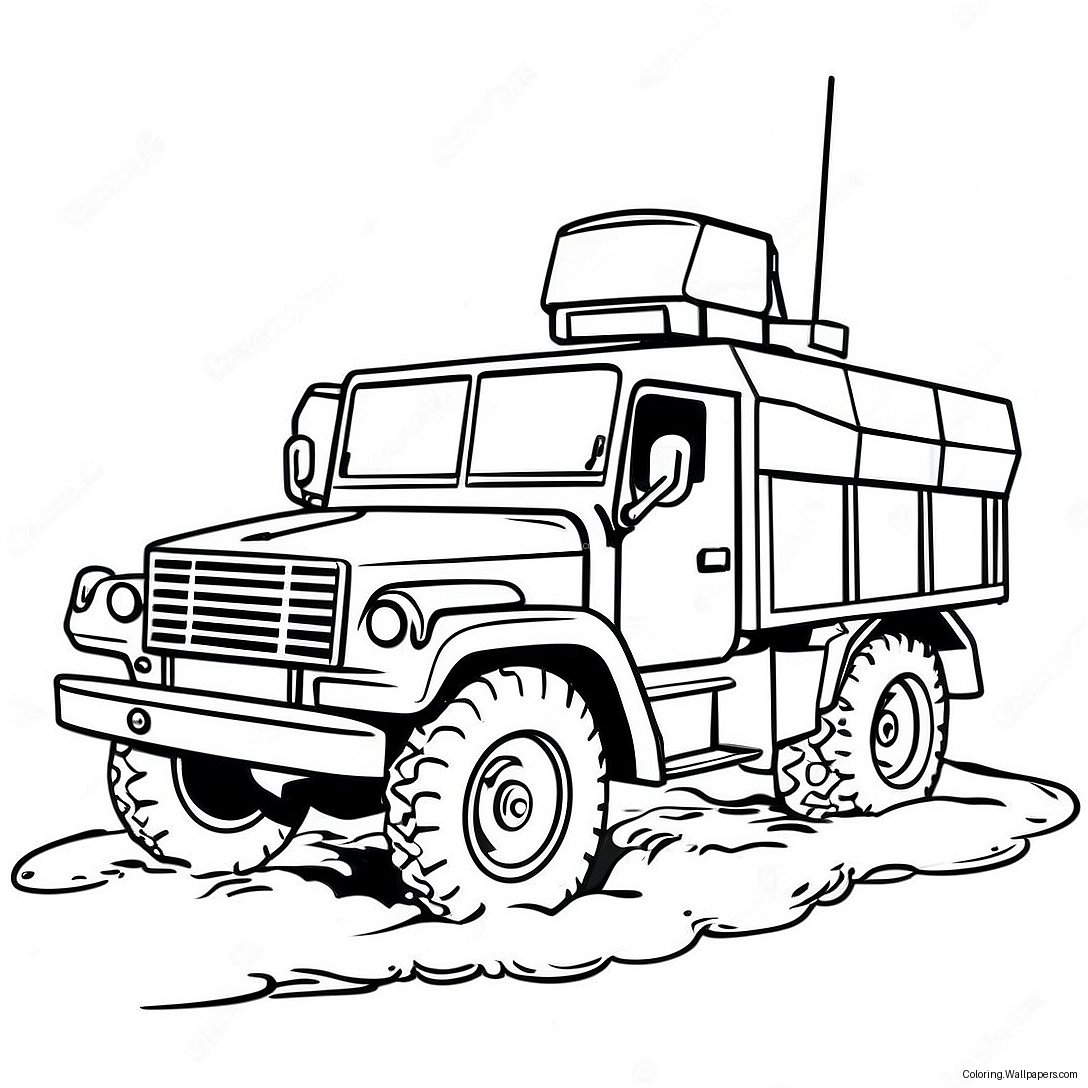 Military Army Truck In Action Coloring Page 15374