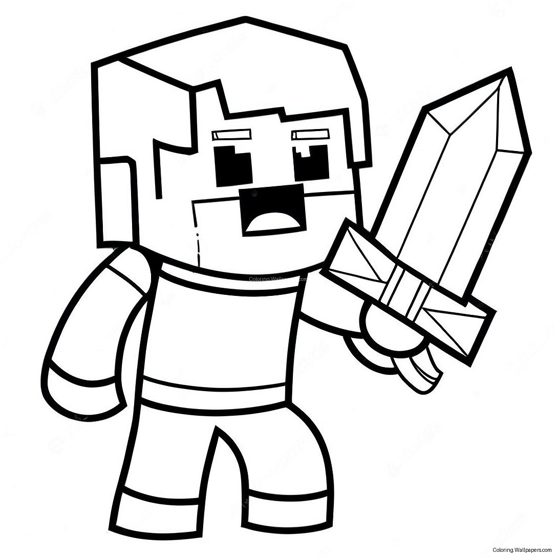 Página Para Colorir Da Alex Do Minecraft Com Espada De Diamante 25113