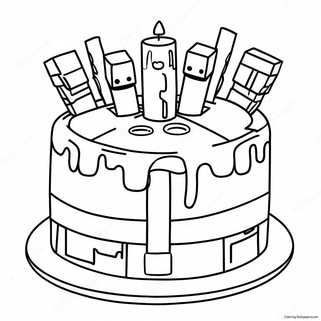 माइनक्राफ्ट जन्मदिन का केक रंग भरने वाला पृष्ठ 33904